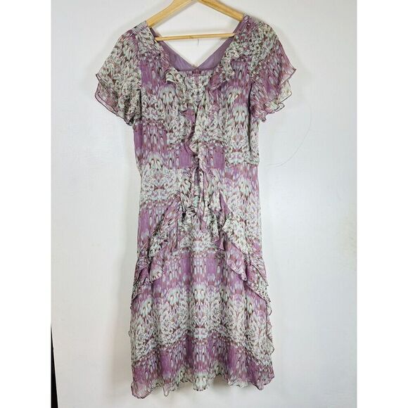 Sundance Purple Watercolor Printed Short Sleeve Silk Chiffon Dress Size 8 EUC - Picture 2 of 16